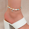 Boho Chic Handmade Shell Anklet Starfish Turquoise Bead Foot Chain Beach Jewelry