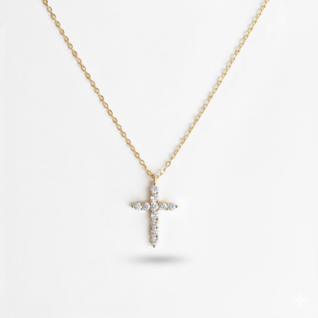 18K Gold Dipped Sterling Silver Dainty Cross Necklace