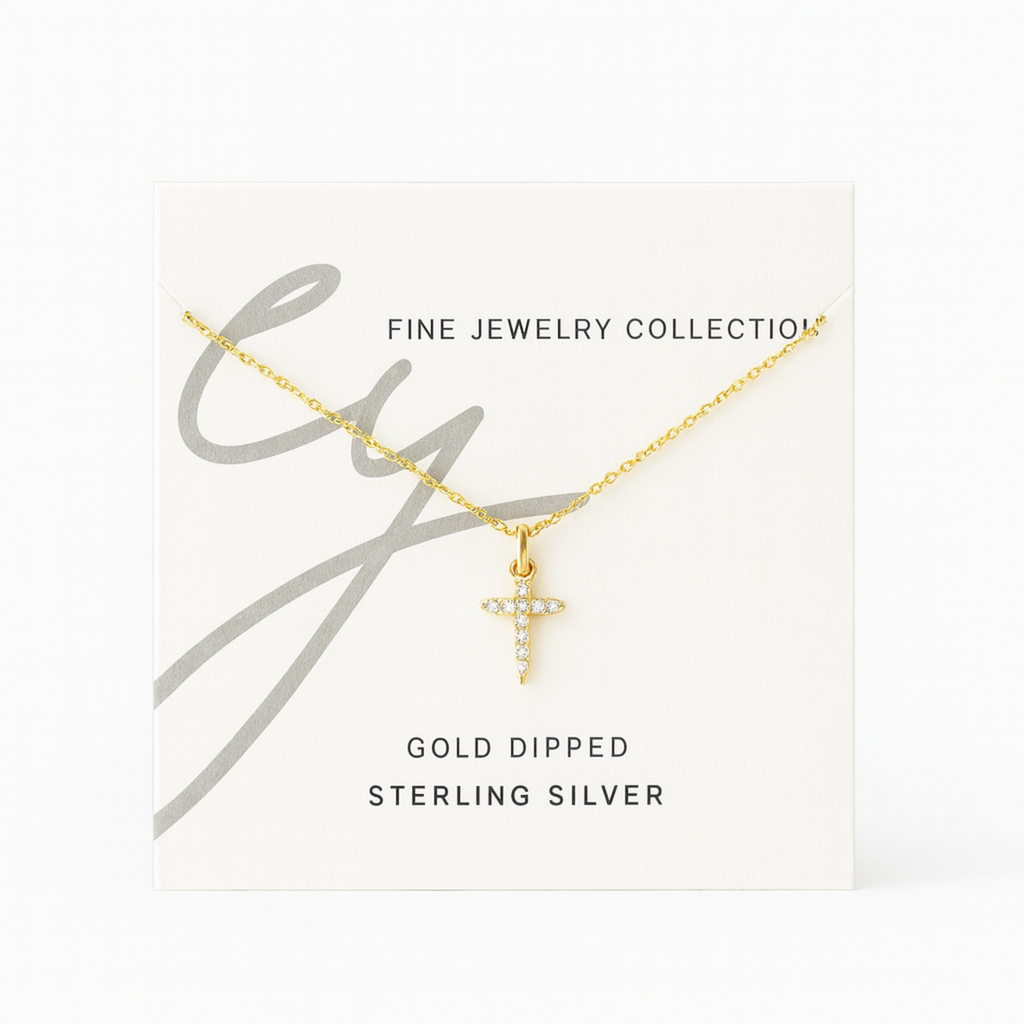 18K Gold Dipped Sterling Silver Dainty Cross Necklace