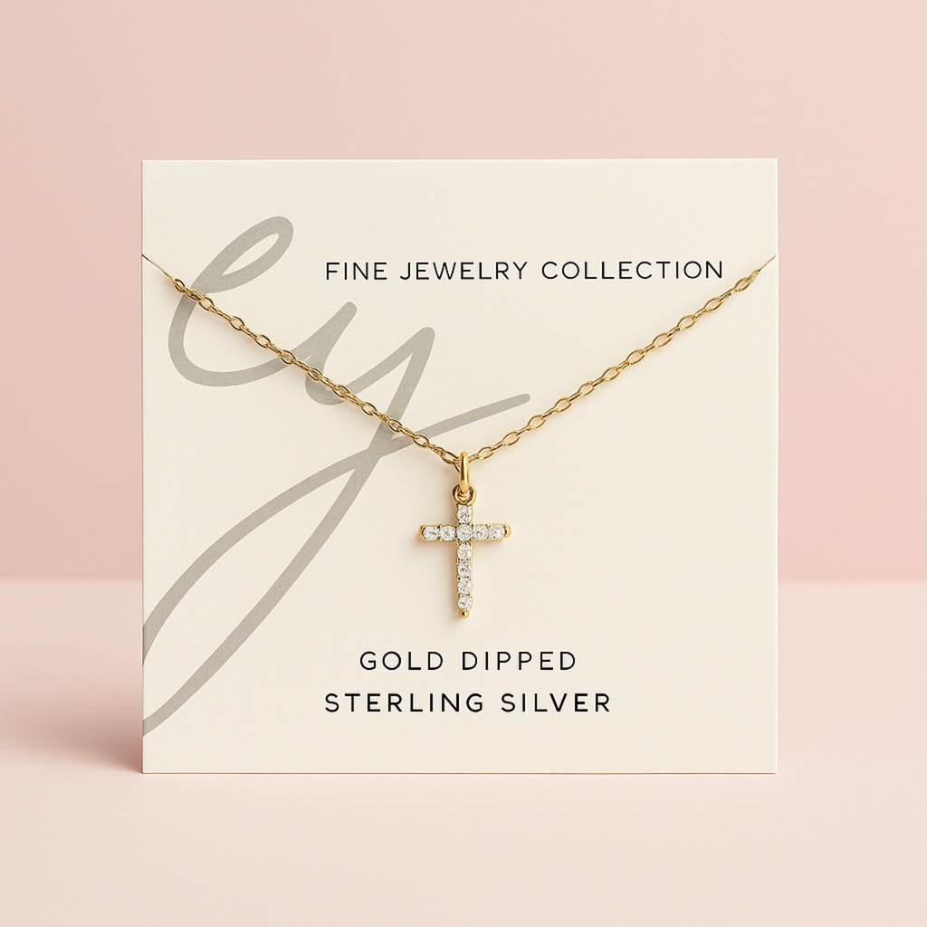 18K Gold Dipped Sterling Silver Dainty Cross Necklace