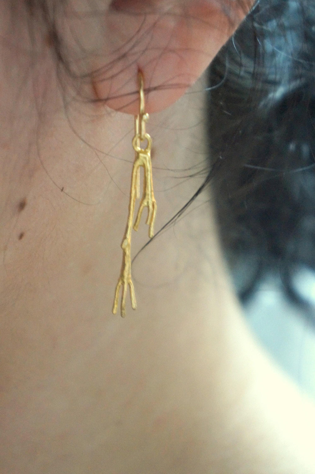 Real Jasmine Twig Gold Dangle Earrings, Handmade Nature Jewelry, Organic Botanical Dangles, Gift for Beauty & Good Luck, 14K Gold Plated Sterling Silver 925