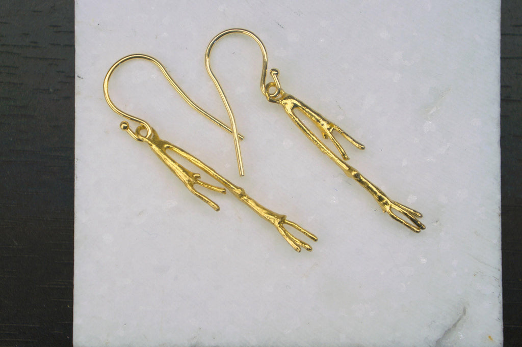 Real Jasmine Twig Gold Dangle Earrings, Handmade Nature Jewelry, Organic Botanical Dangles, Gift for Beauty & Good Luck, 14K Gold Plated Sterling Silver 925